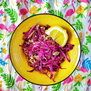La stagione delle insalate: cavolo viola, farro e filetti di sgombro